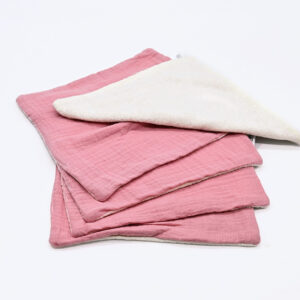 Grande lingette lavable – Gaze de coton et pulpe de bambou- Rose