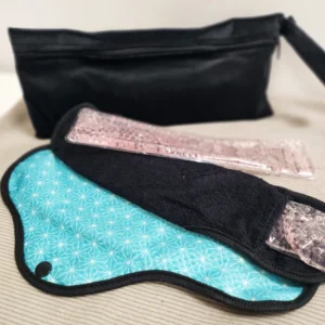 Kit Bain Dérivatif (2 serviettes + 2 poche de gel + 1 pochette) – Coloris Asanoha Azur