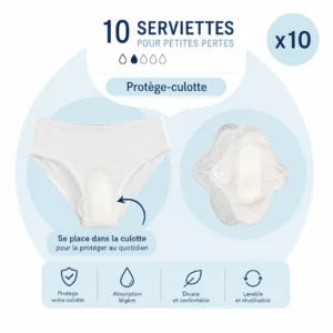 10 protège-culottes réutilisable, serviettes lavables pour petites pertes quotidiennes